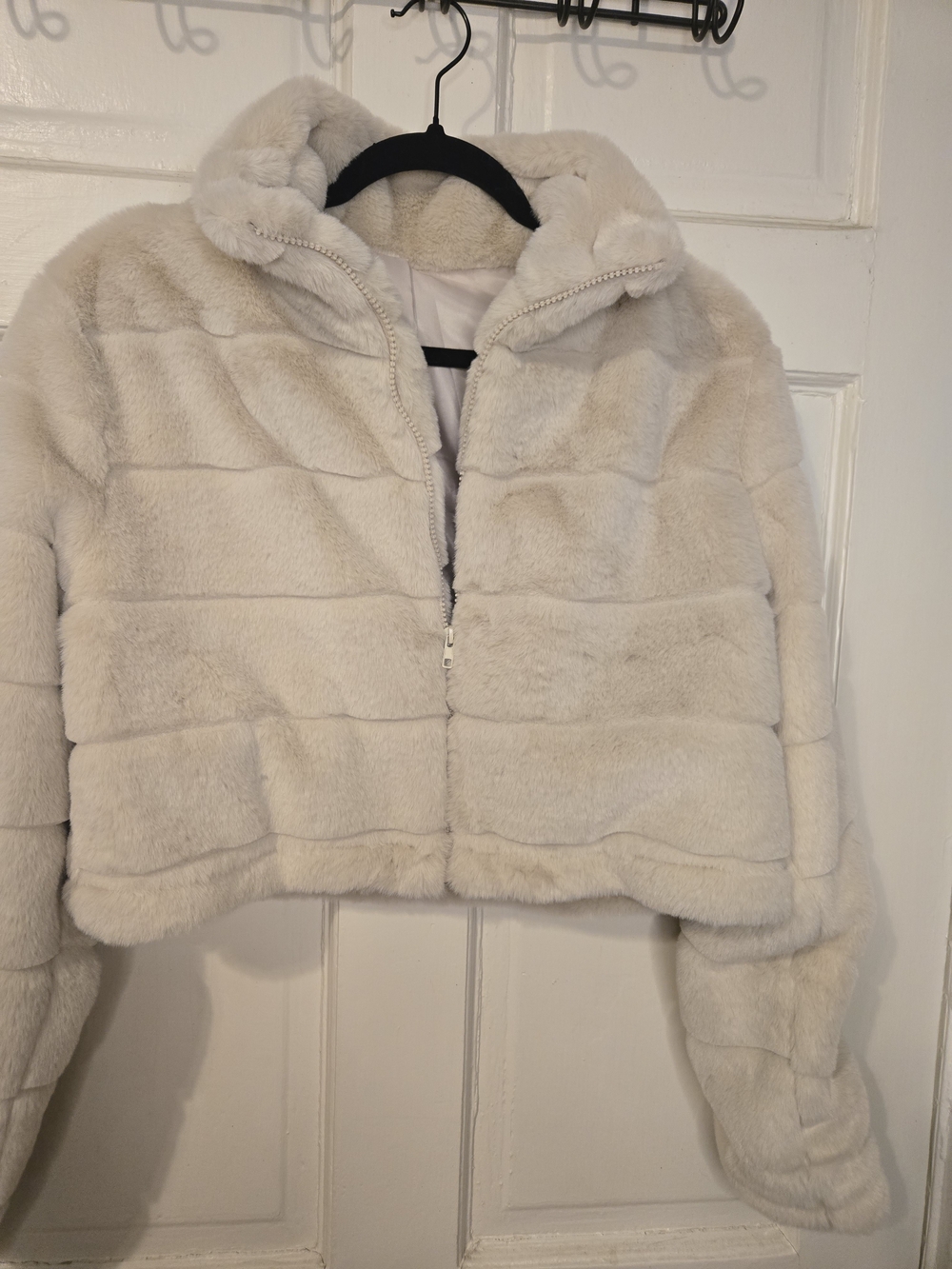 SHEIN Cream Plush Cropped Collared Jacket